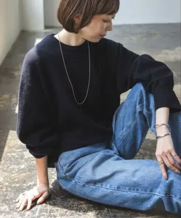 noble Super160s 더블 리브 크루 니트 네이비