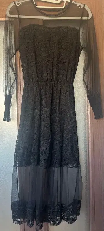 블랙 레이스 롱 드레스