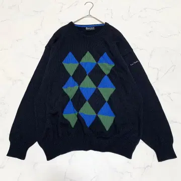 [ 새상품급 ] 피에르 가르뎅 니트 스웨터 아가일 XL 블랙 울