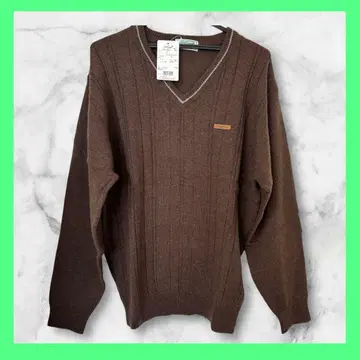 크로커다일 V넥 니트 스웨터 브라운 미사용 택 포함