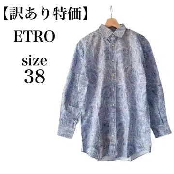 하자품 특가 ETRO 에트로 셔츠 남성용 38 M 꽃무늬 블루 계열