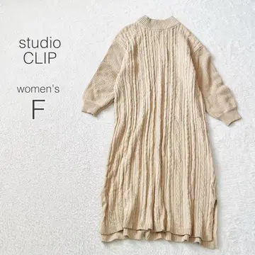 [스튜디오 클립] 케이블 니트 원피스 긴팔 모크넥 면 혼방 새상품급