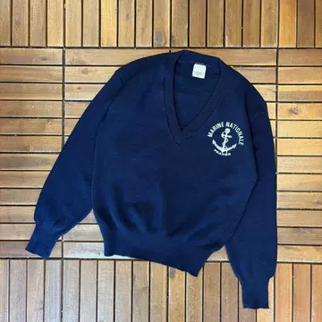 프랑스군 NAVY V넥 니트 풀오버 스웨터