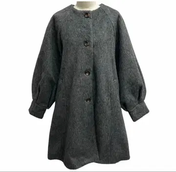 볼륨 소매 샤기 노카라 코트 차콜 그레이