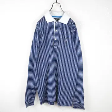 G5038*폴 스튜어트 긴팔 보더 무늬 피케 셔츠 네이비 화이트 L