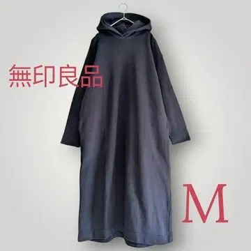 [ 무인양품 M 사이즈 ] 면 100% 후드 부착 맨투맨 롱 원피스 블랙