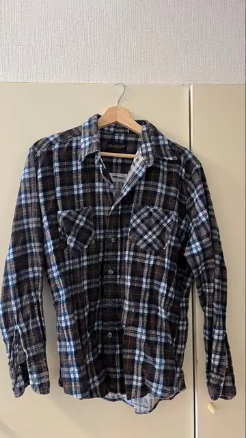 80s 프린트 플란넬 셔츠 더블 포켓 체크 무늬