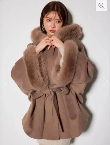 rienda 울MIX 후드 판초 코트 브라운