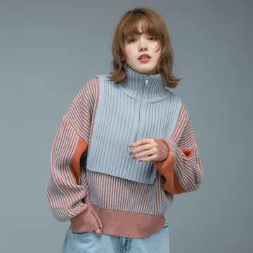 KBF 레이어드 하프 ZIP 니트 오렌지