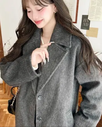 니트 샤기 롱 체스터 코트 샤기 코트 차콜 그레이 M 사이즈