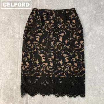 셀포드 CELFORD 블랙 레이스 미디 스커트 [ 38 ]