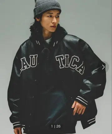 NAUTICA 아치 로고 가죽 아워드 자켓