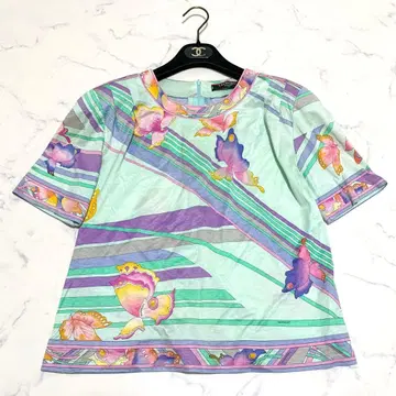 [ 레어 ] 레오나르 T셔츠 올 패턴 꽃무늬 M 그린 계열 코튼 일본제