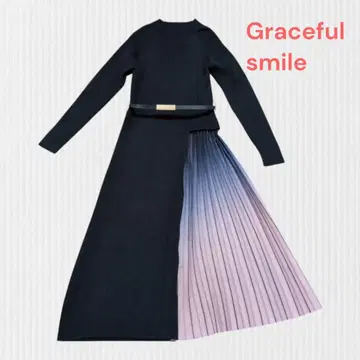 Gracefulsmile 그라데이션 절개 플리츠 니트 원피스 벨트