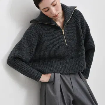 selectmoca 멜란지 하프 지퍼 라메 상의