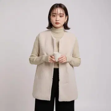 정가 16,500엔 QTUME 페이크 무스탕 미들 베스트 리버서블