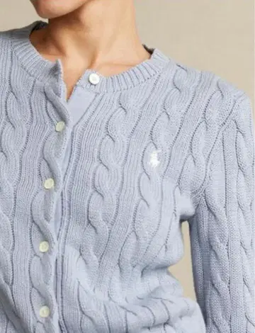 새상품급 케이블 니트 코튼 가디건 스카이블루