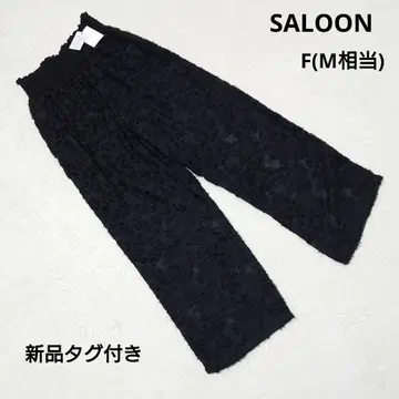 택 포함 새상품 SALOON 블랙 꽃무늬 시어 와이드 팬츠 F(M 상당)