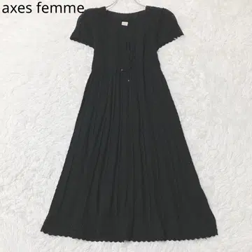 엑시즈팜 셔츠 원피스 롱 플리츠 퍼프 소매 고급 블랙 M