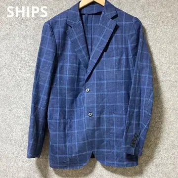 SHIPS 네이비 체크 무늬 테일러드 자켓