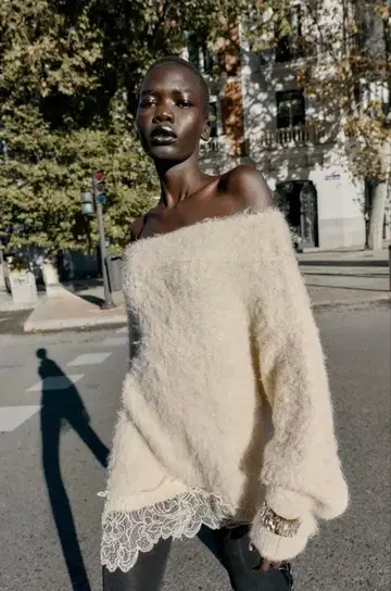 ZARA 완판 레이스 콤비 니트 스웨터 M