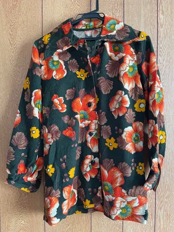 구제 오렌지 꽃무늬 빈티지 패턴 셔츠