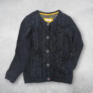 Per Una 꽃무늬 버튼 굵은 짜임 니트 가디건 네이비 M