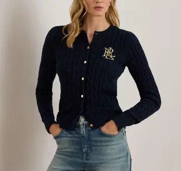 미착용 LRL 케이블 니트 가디건 네이비