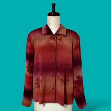 쇼와 레트로 꽃무늬 그라데이션 레이스 긴팔 블라우스 퍼플 빈티지