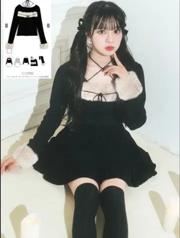 [ 가격 인하 중 ] 퍼 홀터넥 리본 니트탑 [ru1387]