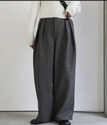 페이크 울 더블 턱 팬츠