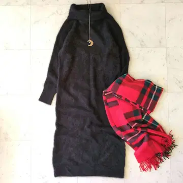 MOGA 모가 울 캐시미어 롱 원피스 블랙 퍼지 니트