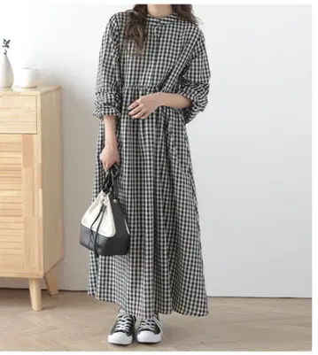 깅엄 체크 원피스 프리