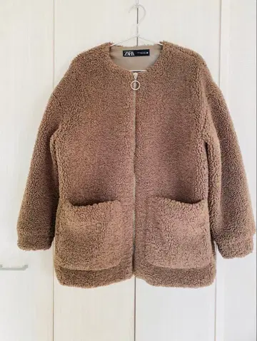 ZARA 보아 코트 노카라 셔츠 브라운