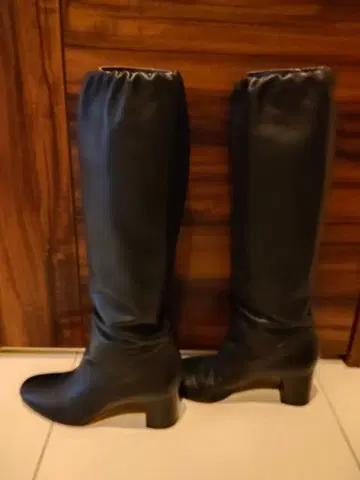 블랙 양 가죽 롱 부츠