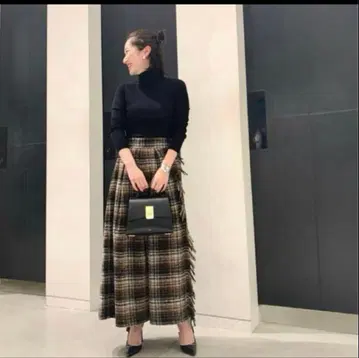 스터닝 루어 체크 무늬 볼륨 롱 스커트