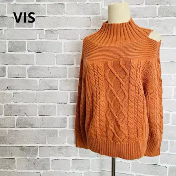 VIS  케이블 니트 스웨터 오프숄더 루즈핏 브라운 B639