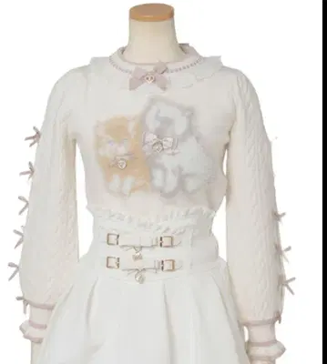 lizlisa 새끼 고양이 자수 화이트 니트 스웨터