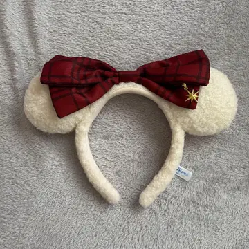 디즈니 머리띠 리루린린 크리스마스 빨간색 체크 리본