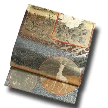 7455 원창 문양 순수 실크 후쿠로 오비 미사용