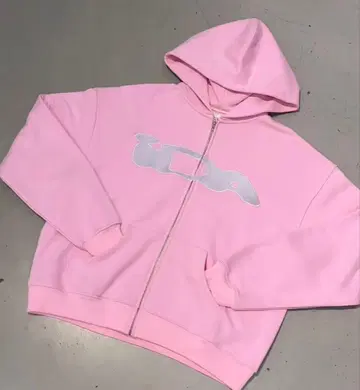 핑크 실버 로고 집업 후드티