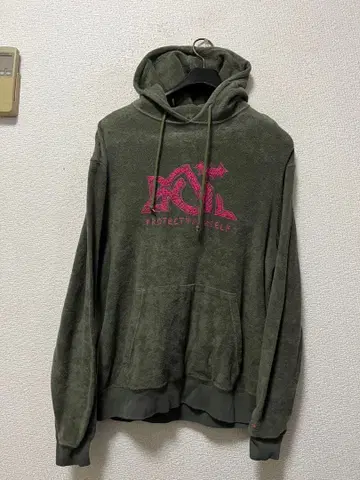 백 채널 파일 원단 후드티 / M 카키 스트레치 자수 스트릿