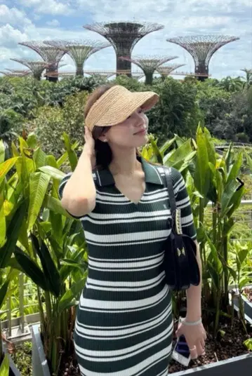 Her Lip to Stripe Rib Polo Dress moss