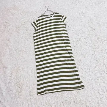 보더 원피스 I라인 프렌치 슬리브 포켓 올리브 x 화이트