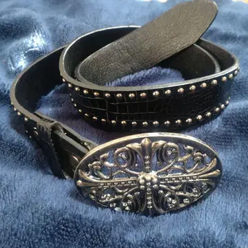 Session 스터드 장식 블랙 가죽 벨트