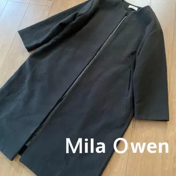 미라 오웬 다크 브라운 블랙 노카라 롱 코트