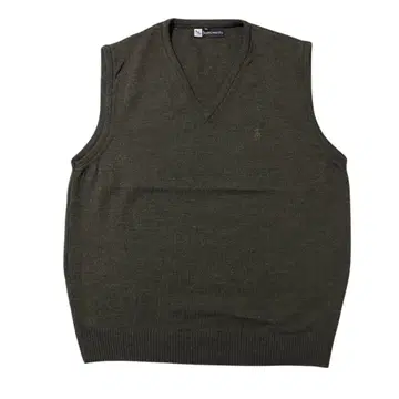 유로 구제 의류 니트 베스트 카키 그린 자수 V넥 X199