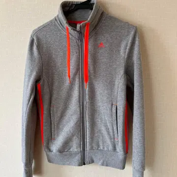 adidas 그레이 집업 후드티 오렌지 악센트 M 여성용