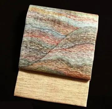 7459 도야마 카스미 쿠시 오리 세련된 순수 실크 후쿠로 오비 미사용