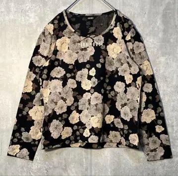 새상품급 핑크하우스 보태니컬 무늬 롱 T 로고 프린트 리본 포함 일본제